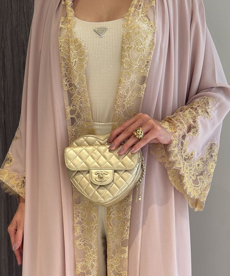 Lace-Panel Flared-Sleeve Open Abaya with Pockets(MOA332)