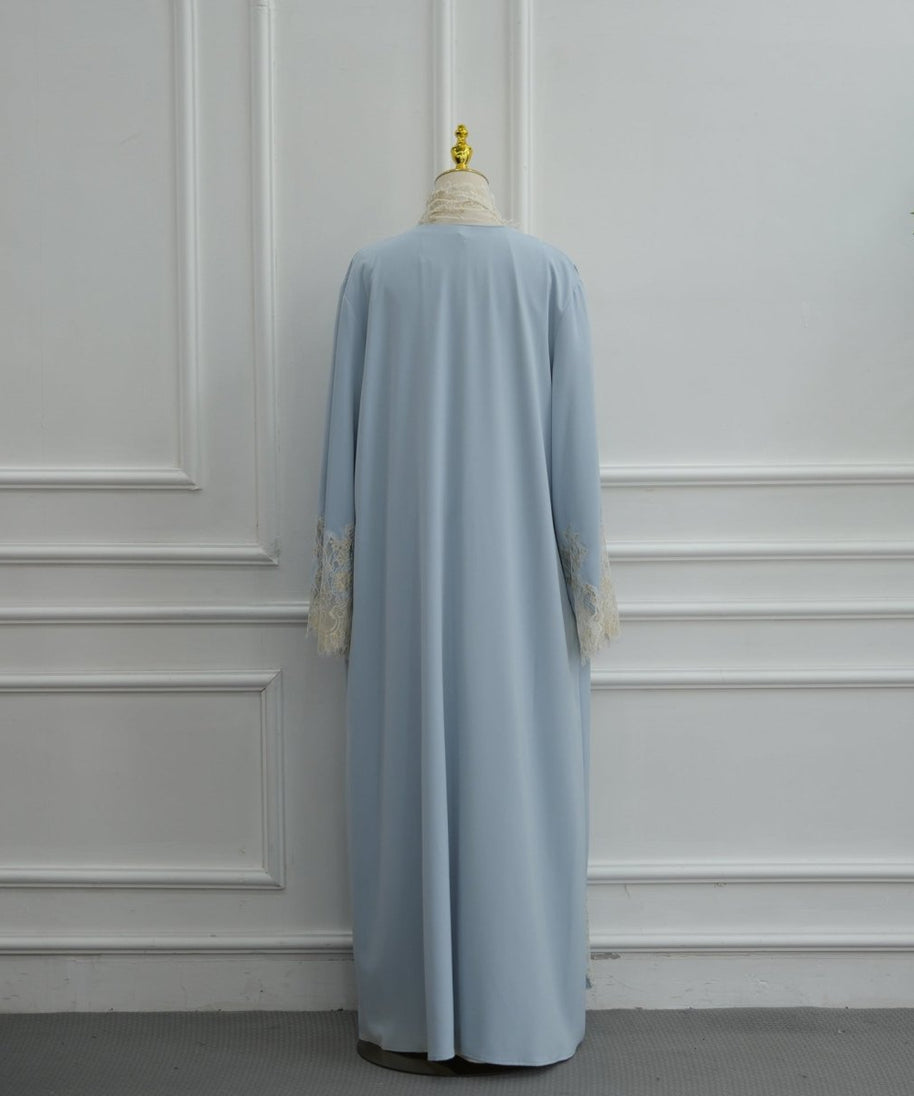 Lace-Panel Flared-Sleeve Open Abaya with Pockets(MOA332)