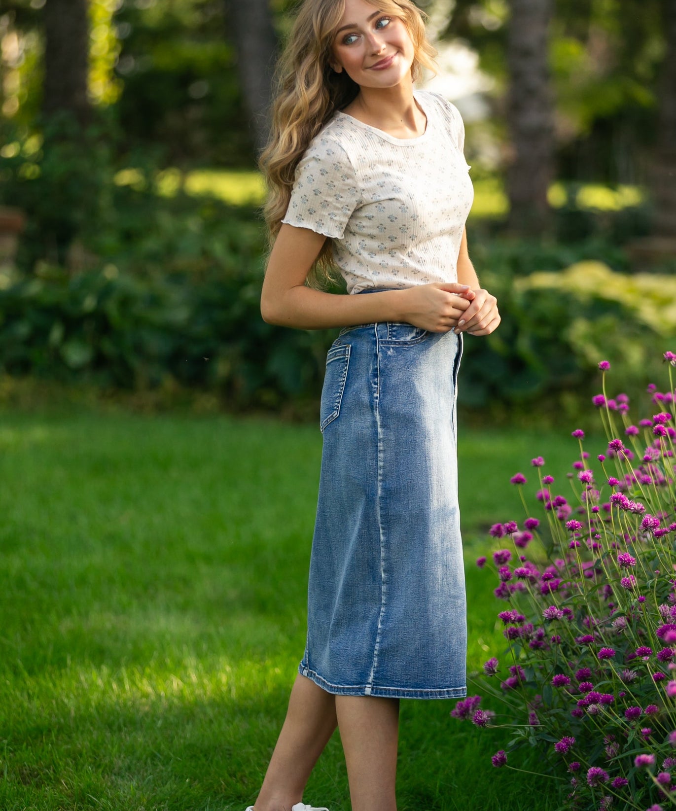 Larza Blue Floral Lettuce Hem Top - FINAL SALE