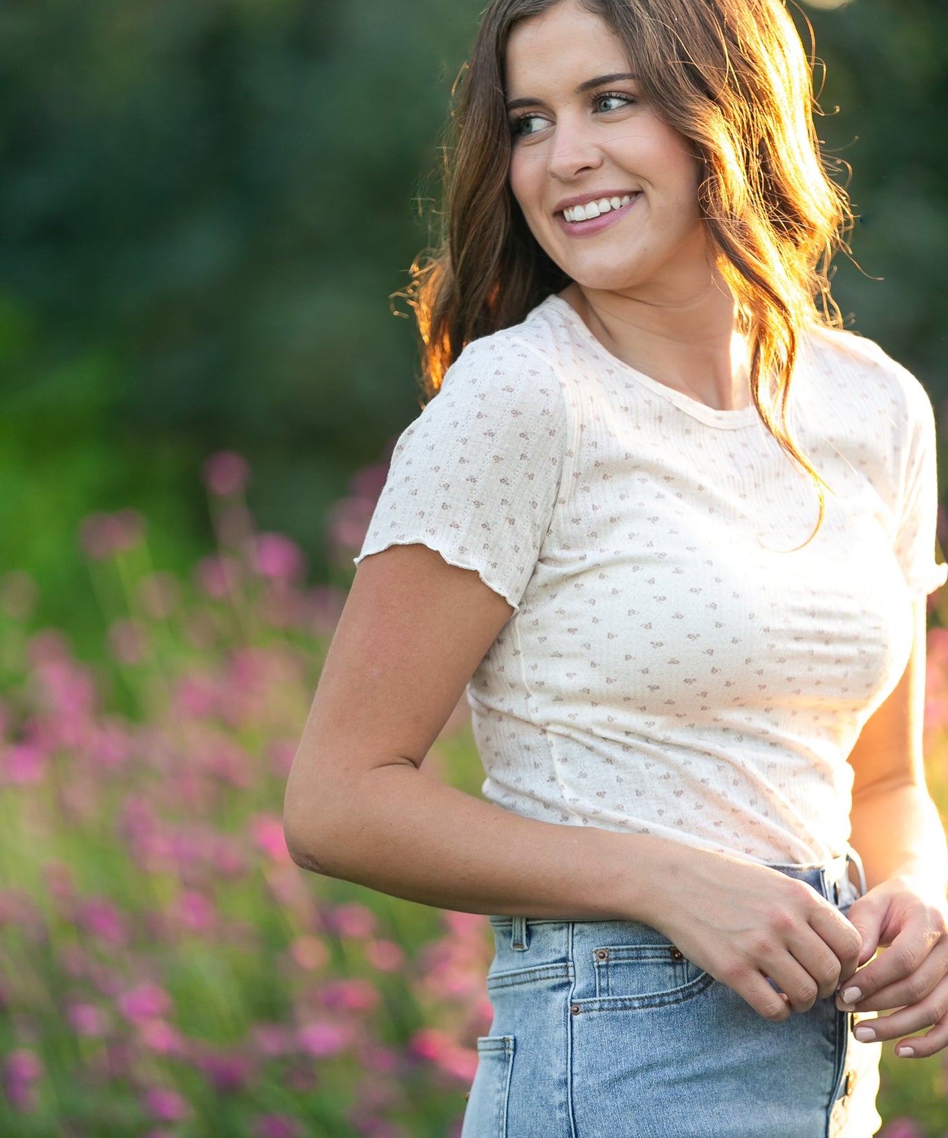 Larza Taupe Floral Lettuce Hem Top - FINAL SALE