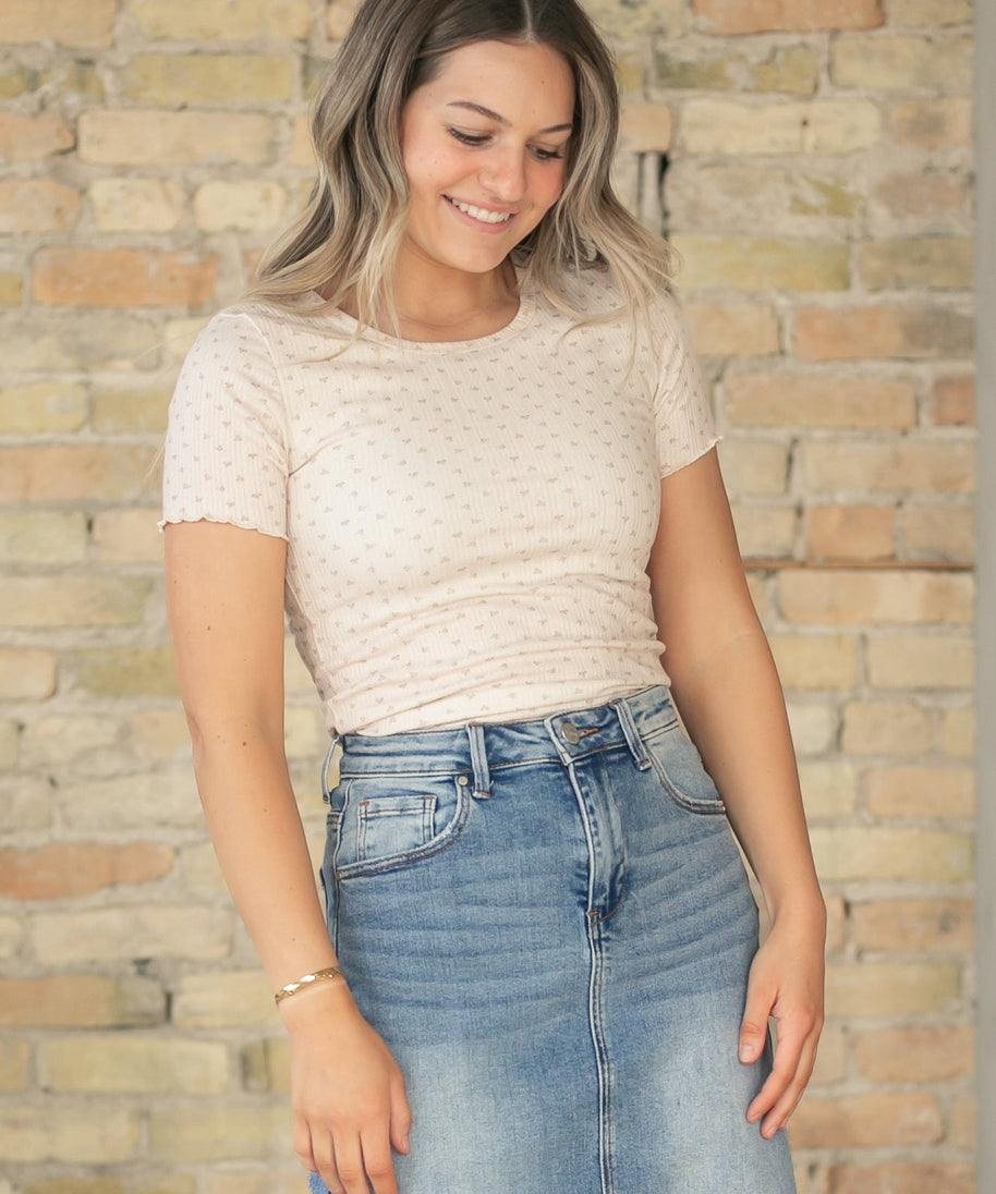 Larza Taupe Floral Lettuce Hem Top - FINAL SALE