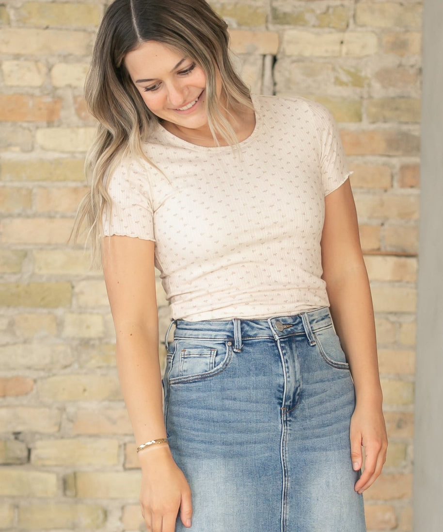 Larza Taupe Floral Lettuce Hem Top - FINAL SALE