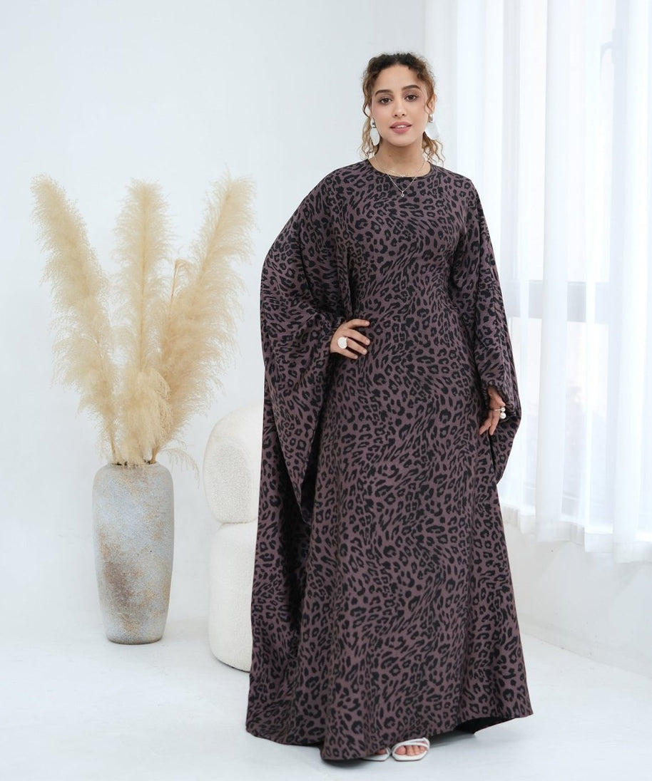 Leopard Print Batwing Maxi Dress(MA450)