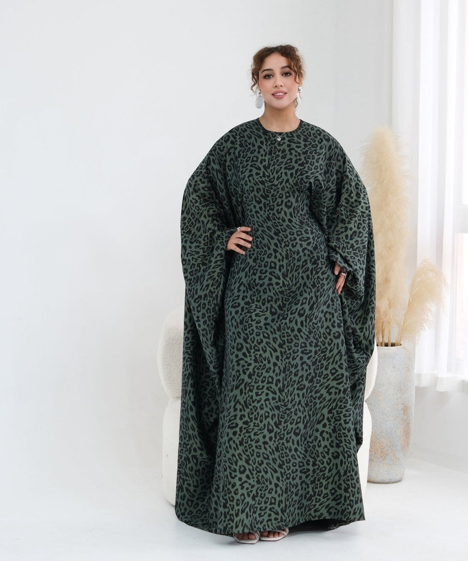 Leopard Print Batwing Maxi Dress(MA450)
