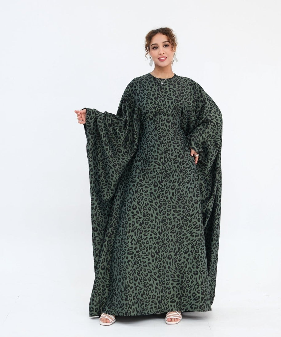 Leopard Print Batwing Maxi Dress(MA450)