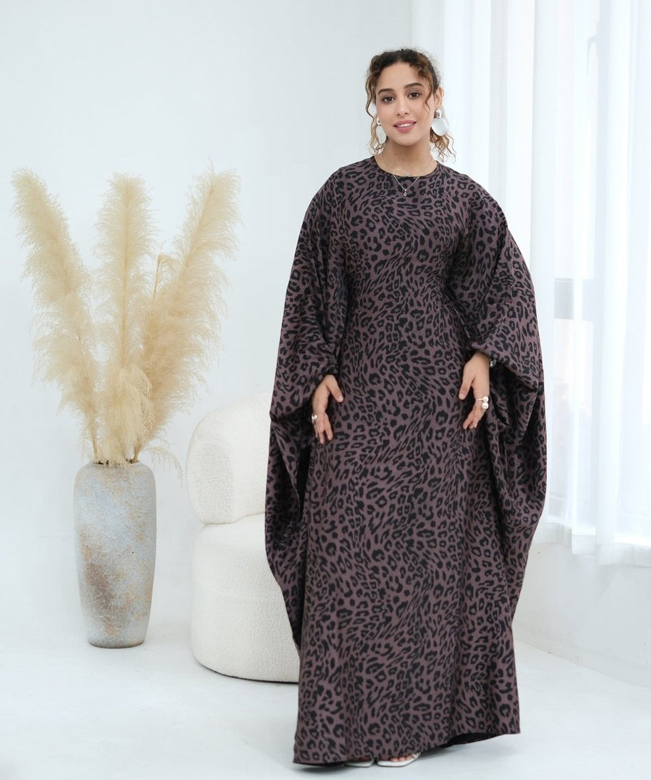 Leopard Print Batwing Maxi Dress(MA450)