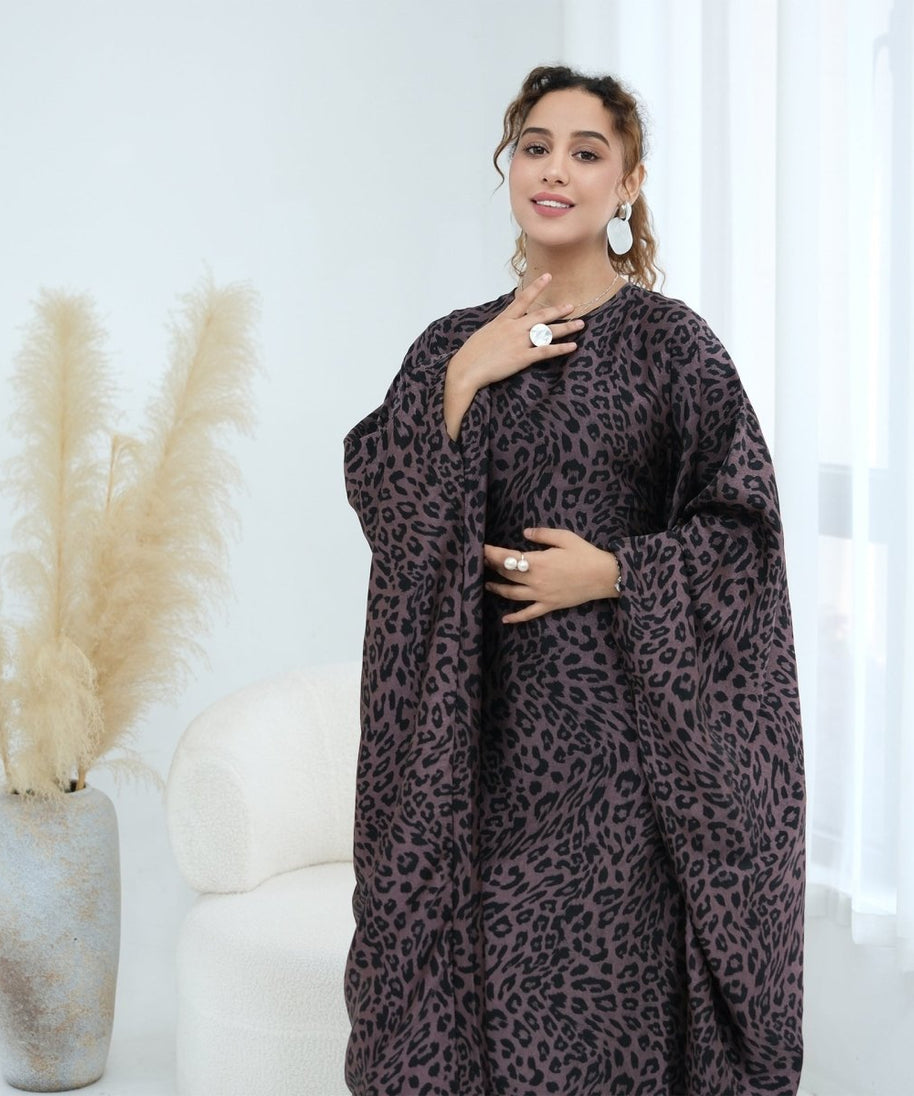 Leopard Print Batwing Maxi Dress(MA450)