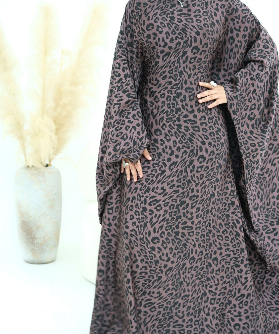 Leopard Print Batwing Maxi Dress(MA450)