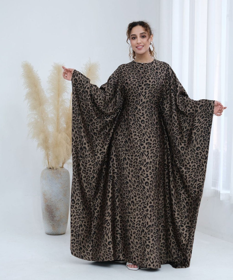 Leopard Print Batwing Maxi Dress(MA450)