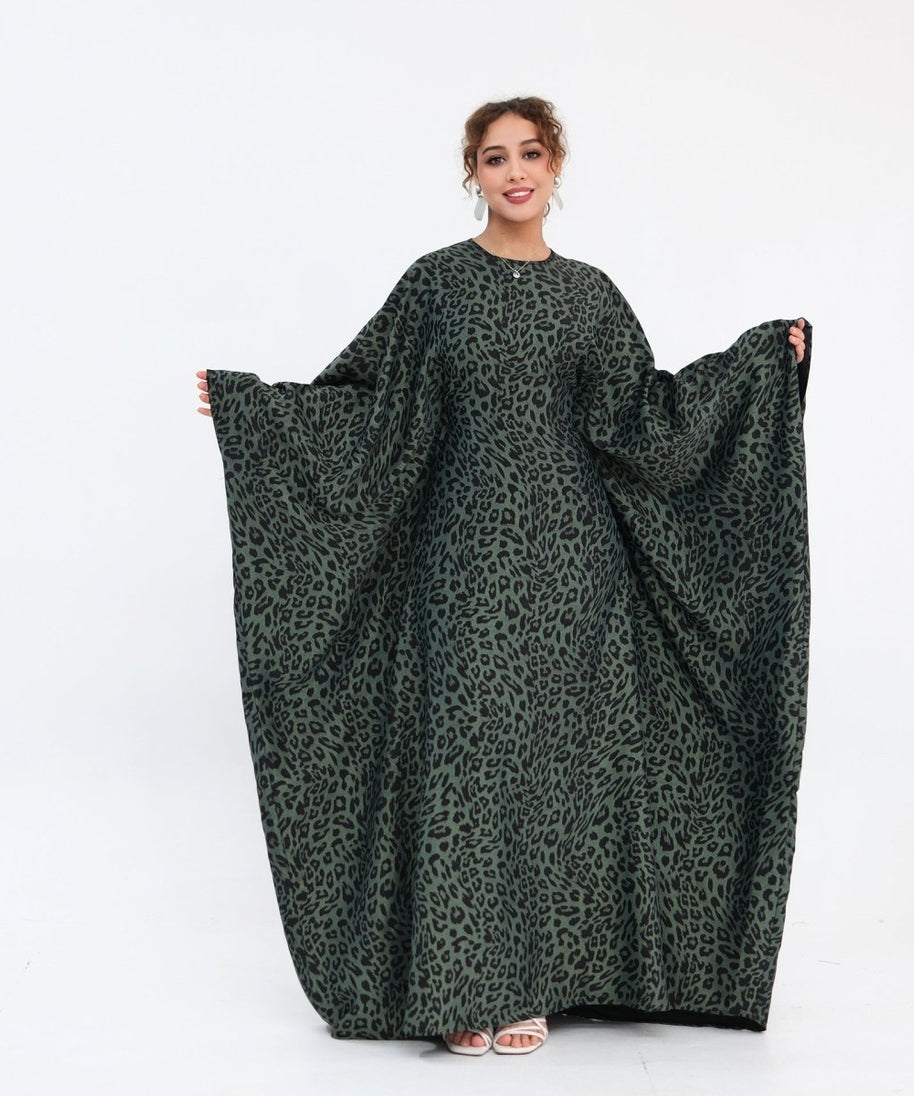 Leopard Print Batwing Maxi Dress(MA450)