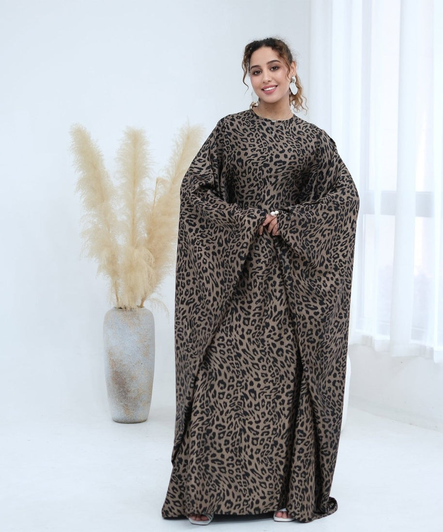 Leopard Print Batwing Maxi Dress(MA450)