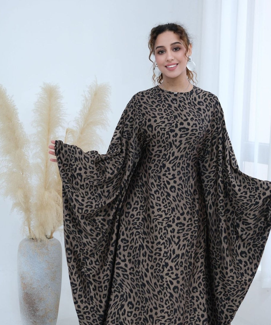 Leopard Print Batwing Maxi Dress(MA450)