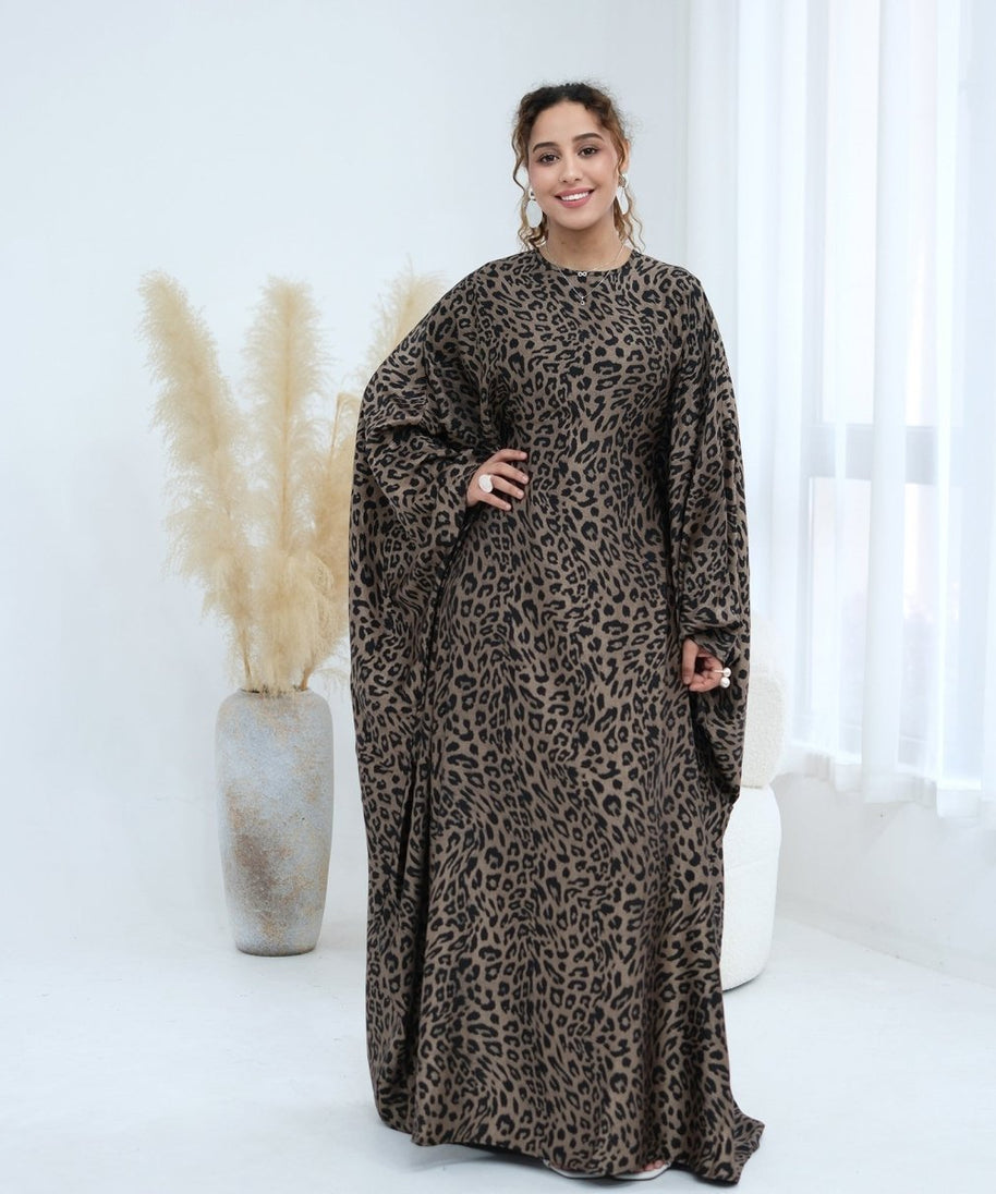 Leopard Print Batwing Maxi Dress(MA450)