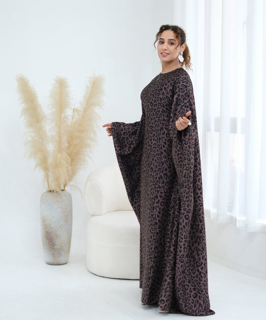Leopard Print Batwing Maxi Dress(MA450)