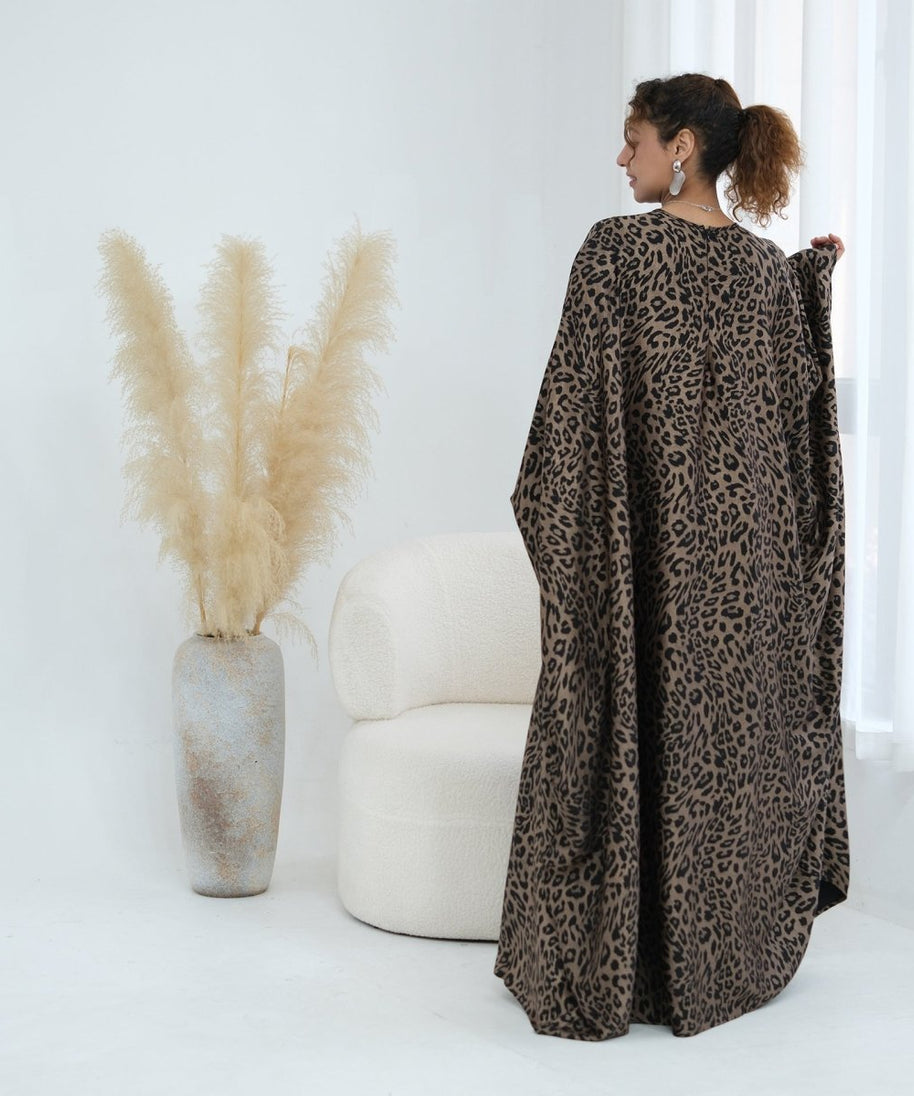 Leopard Print Batwing Maxi Dress(MA450)