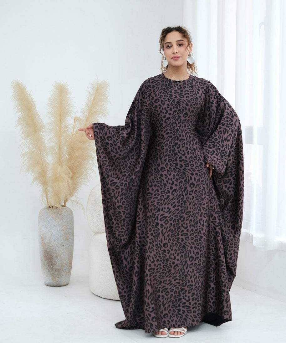 Leopard Print Batwing Maxi Dress(MA450)