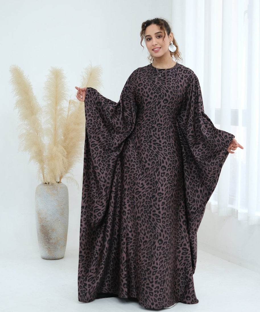 Leopard Print Batwing Maxi Dress(MA450)