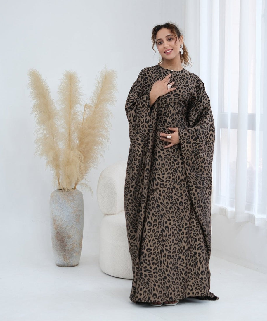 Leopard Print Batwing Maxi Dress(MA450)