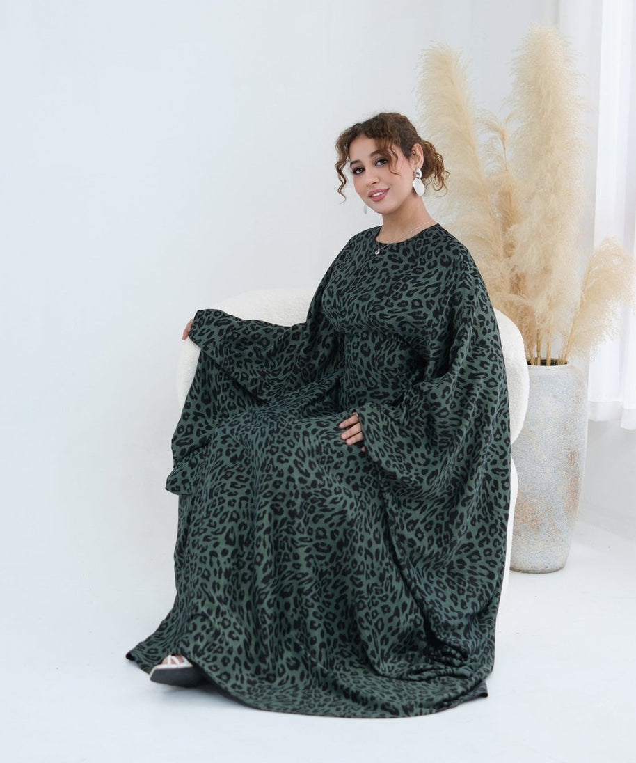 Leopard Print Batwing Maxi Dress(MA450)