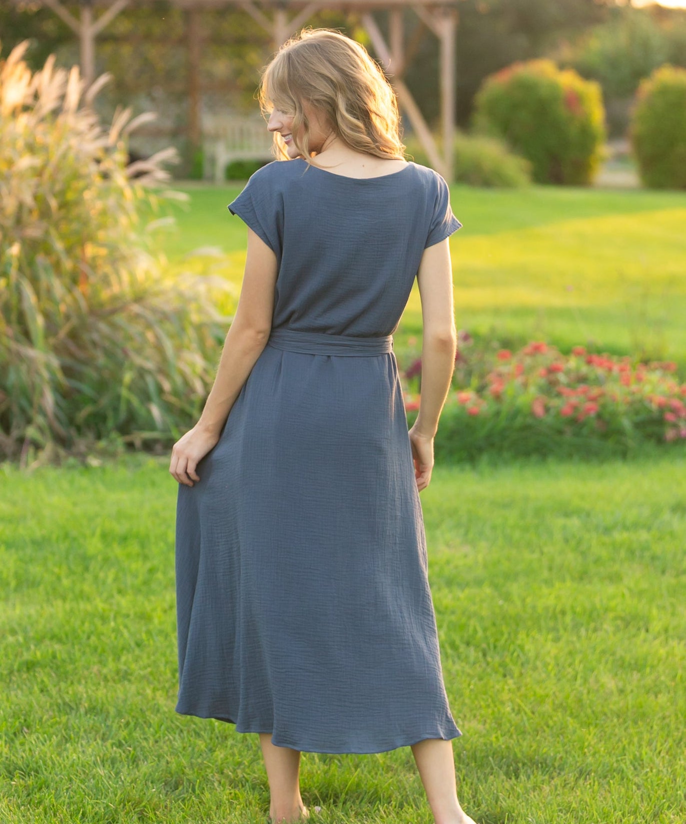 Lily Navy Gauze Belted Midi Dress