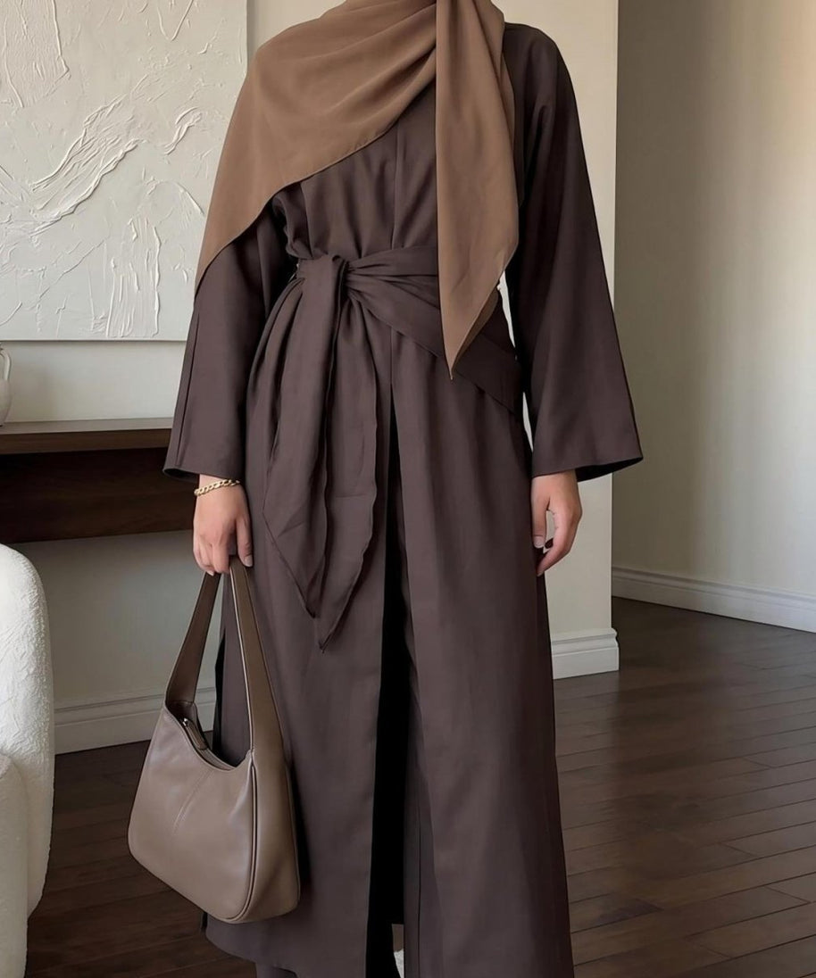 Long-Line Top, Wide-Leg Trousers & Triangle Scarf Three-Piece Co-ord Set(MS484)