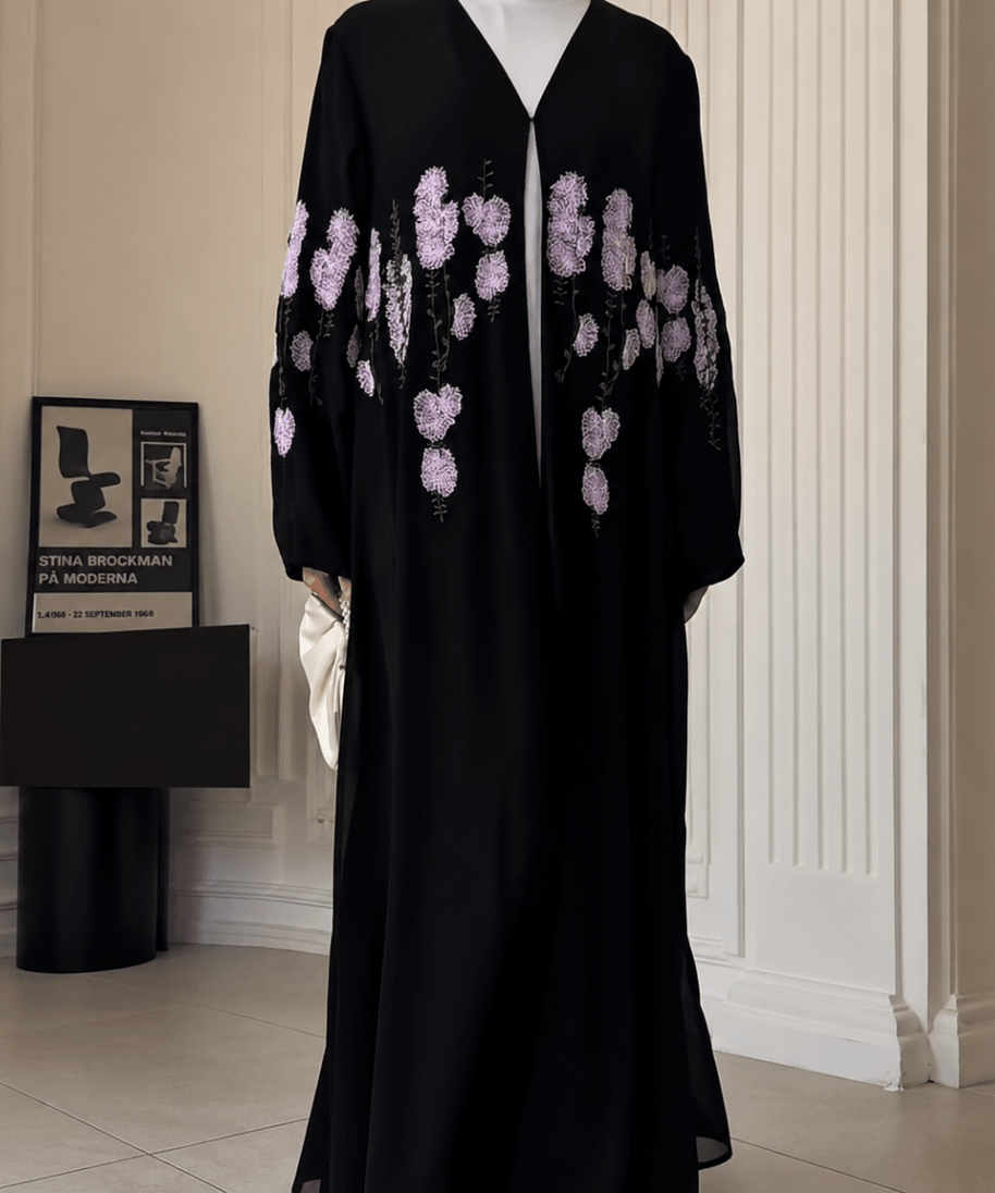 Luxury Floral Embroidered Double-Layer Chiffon Open Abaya(MOA308)