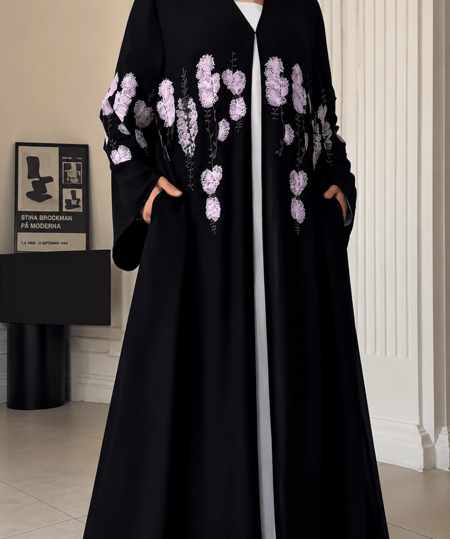 Luxury Floral Embroidered Double-Layer Chiffon Open Abaya(MOA308)