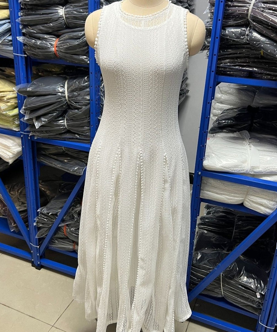 Pearl-Trim Lace Overlay Maxi Dress Set(MS464)