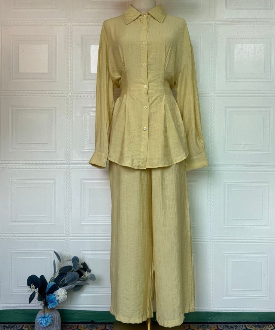 Peplum Shirt & Wide-Leg Trousers Co-ord Set(MS481)