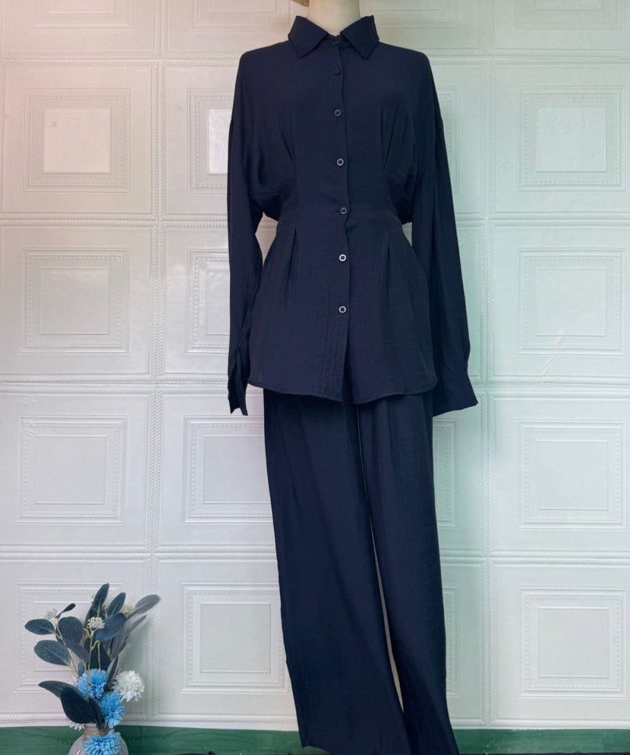 Peplum Shirt & Wide-Leg Trousers Co-ord Set(MS481)