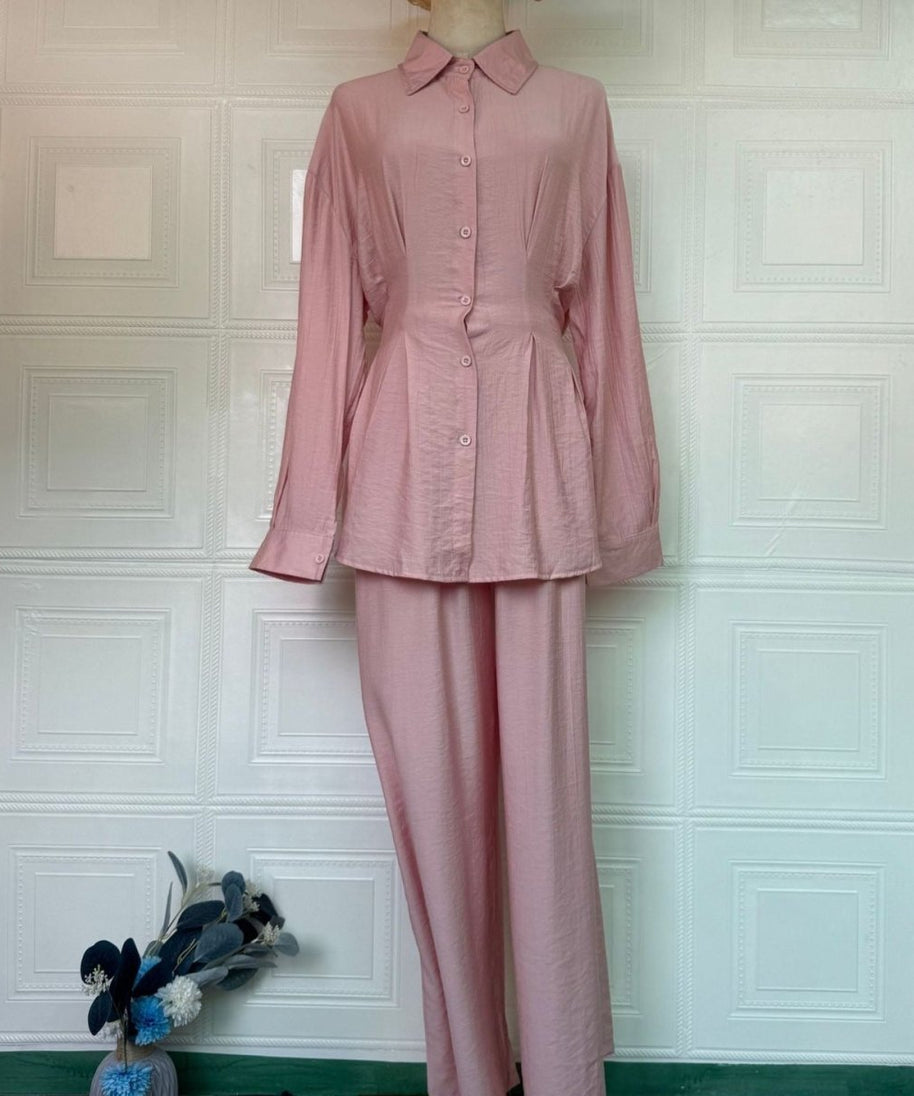 Peplum Shirt & Wide-Leg Trousers Co-ord Set(MS481)