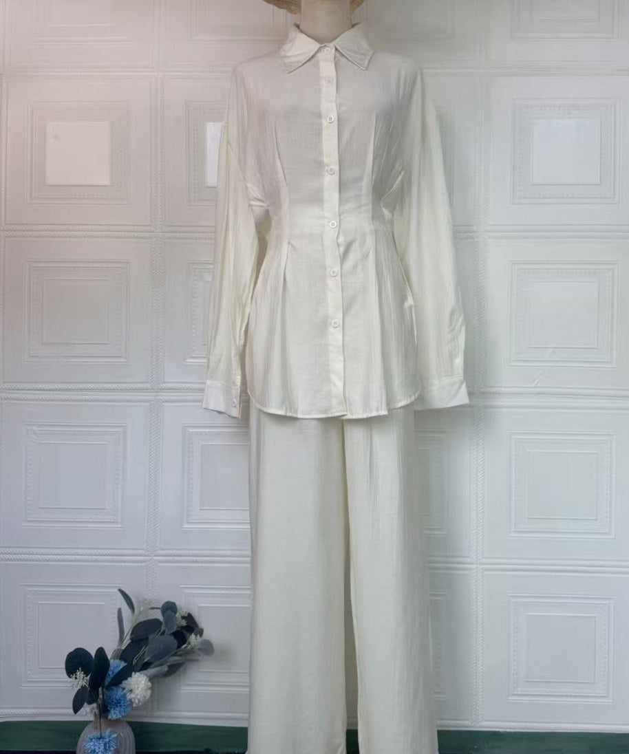 Peplum Shirt & Wide-Leg Trousers Co-ord Set(MS481)