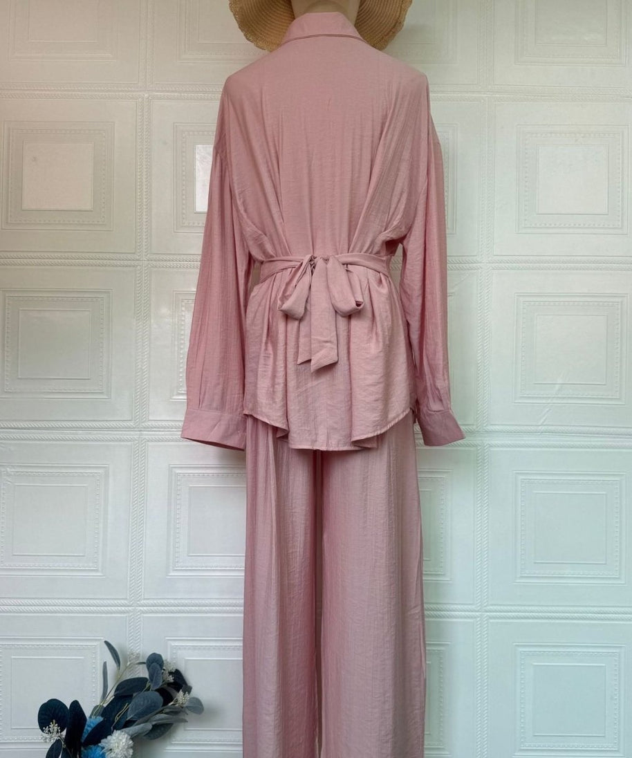 Peplum Shirt & Wide-Leg Trousers Co-ord Set(MS481)