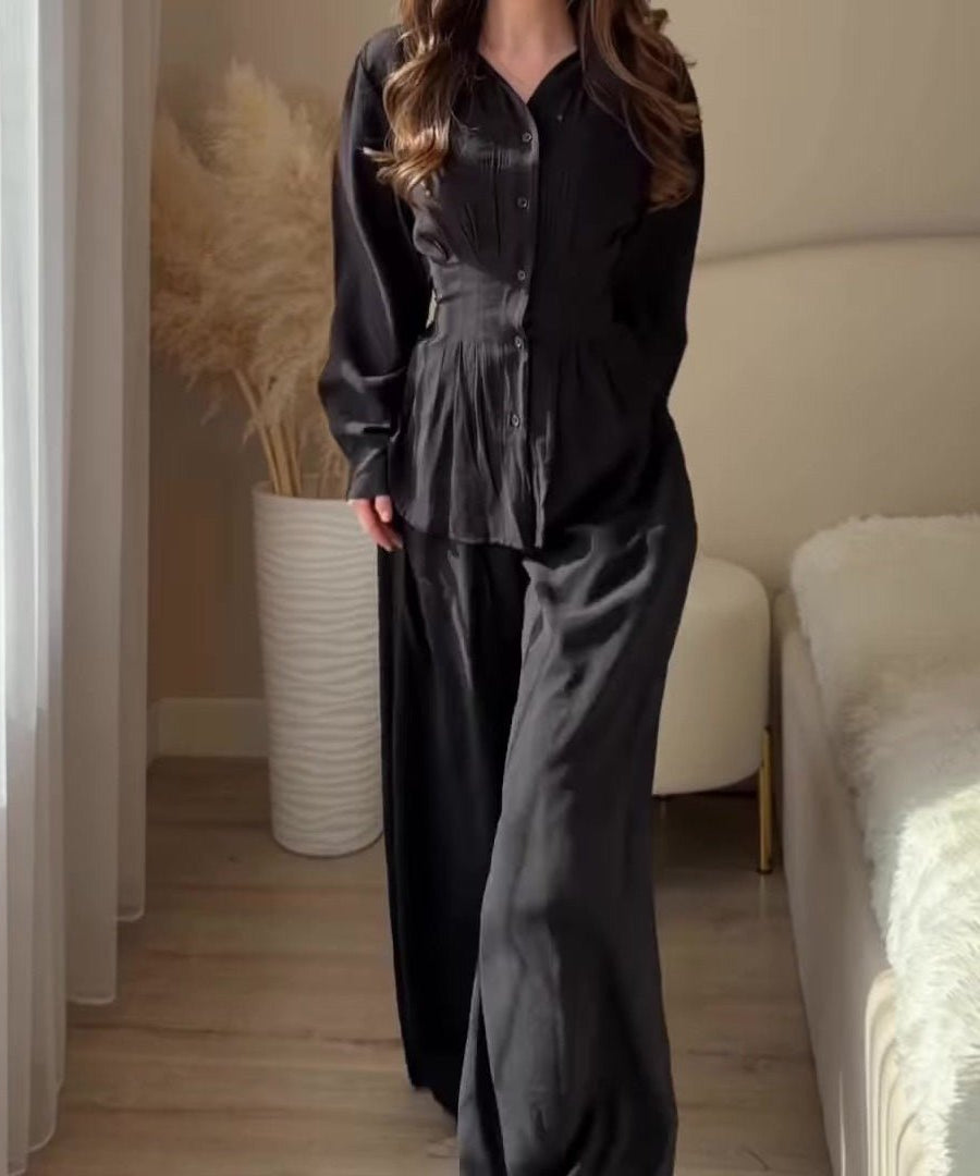 Peplum Shirt & Wide-Leg Trousers Co-ord Set(MS481)