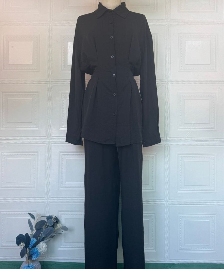Peplum Shirt & Wide-Leg Trousers Co-ord Set(MS481)