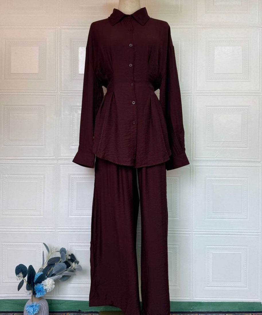 Peplum Shirt & Wide-Leg Trousers Co-ord Set(MS481)