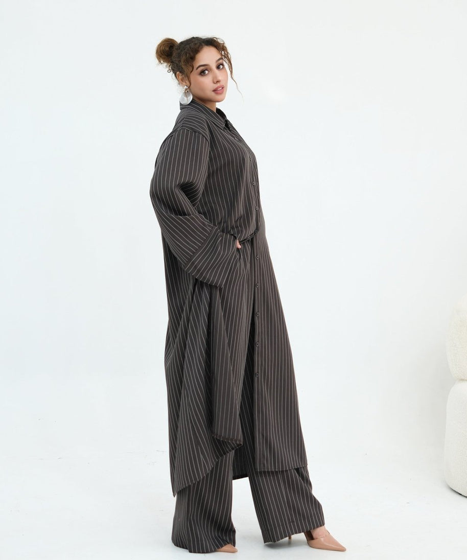 Pinstripe Oversized Shirt & Wide-Leg Trouser Set(MS452)