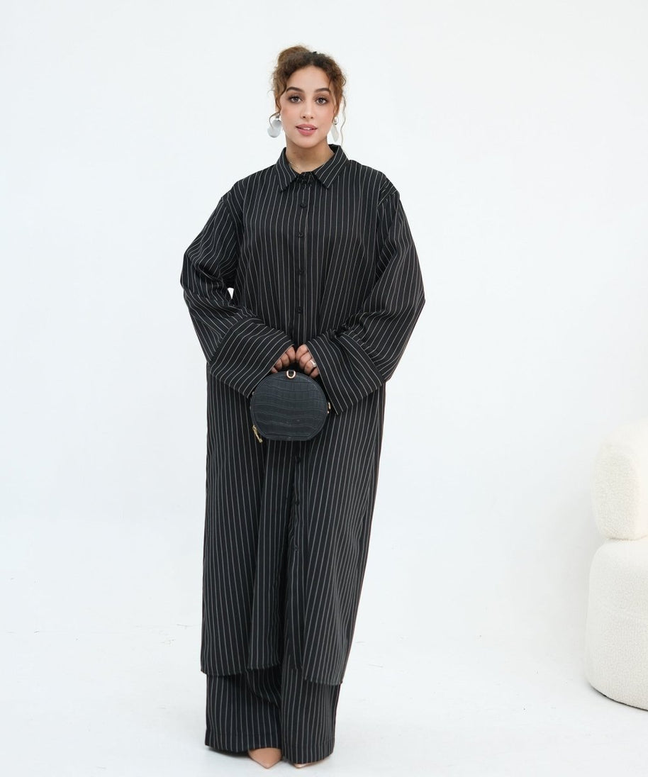 Pinstripe Oversized Shirt & Wide-Leg Trouser Set(MS452)