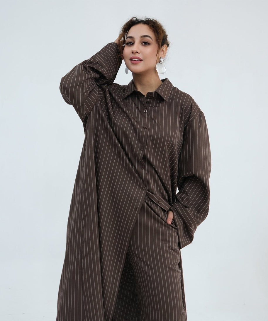 Pinstripe Oversized Shirt & Wide-Leg Trouser Set(MS452)