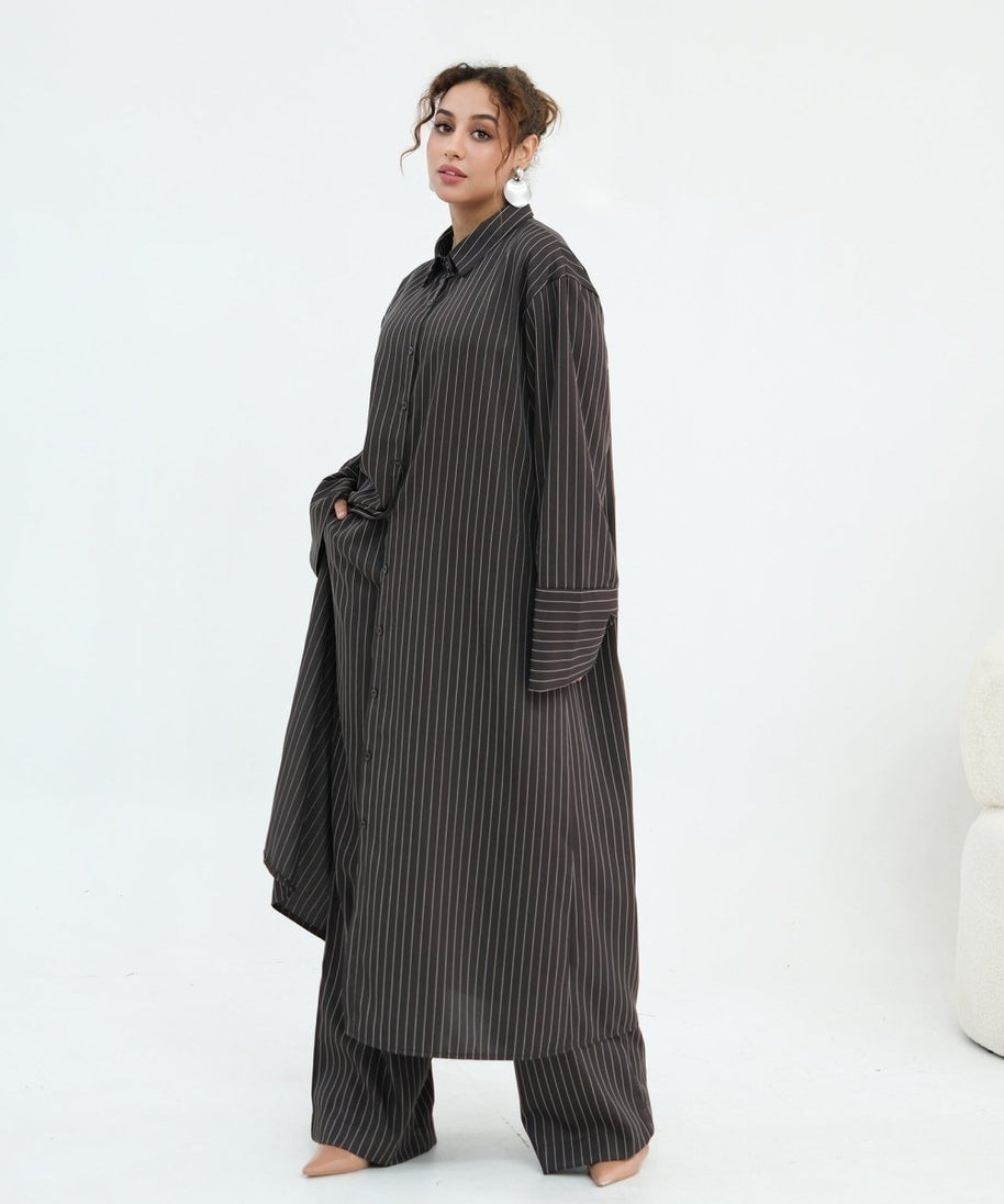 Pinstripe Oversized Shirt & Wide-Leg Trouser Set(MS452)