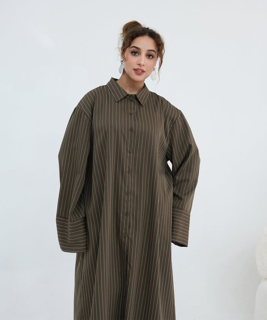 Pinstripe Oversized Shirt & Wide-Leg Trouser Set(MS452)