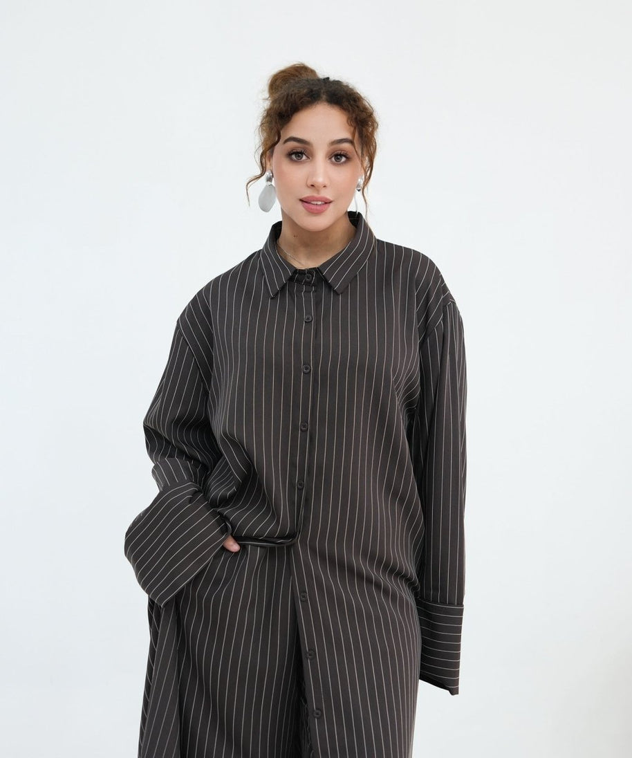 Pinstripe Oversized Shirt & Wide-Leg Trouser Set(MS452)