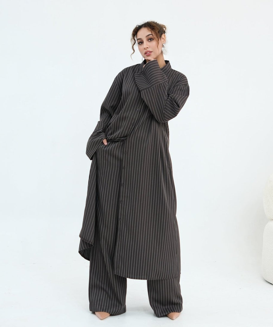 Pinstripe Oversized Shirt & Wide-Leg Trouser Set(MS452)