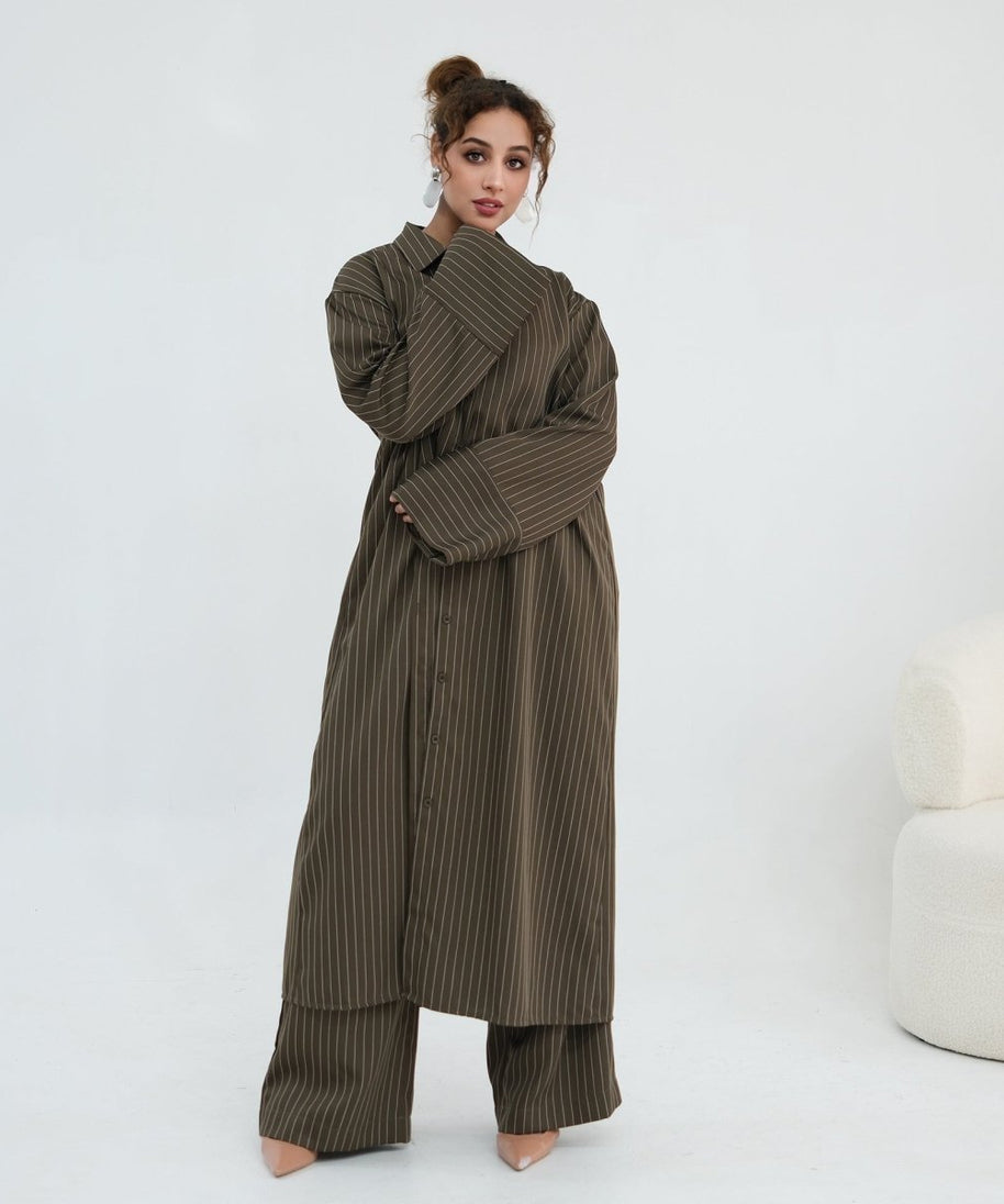 Pinstripe Oversized Shirt & Wide-Leg Trouser Set(MS452)
