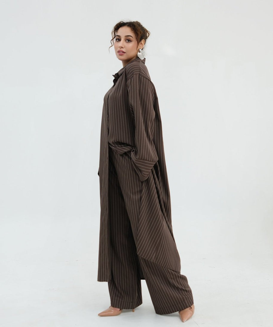 Pinstripe Oversized Shirt & Wide-Leg Trouser Set(MS452)