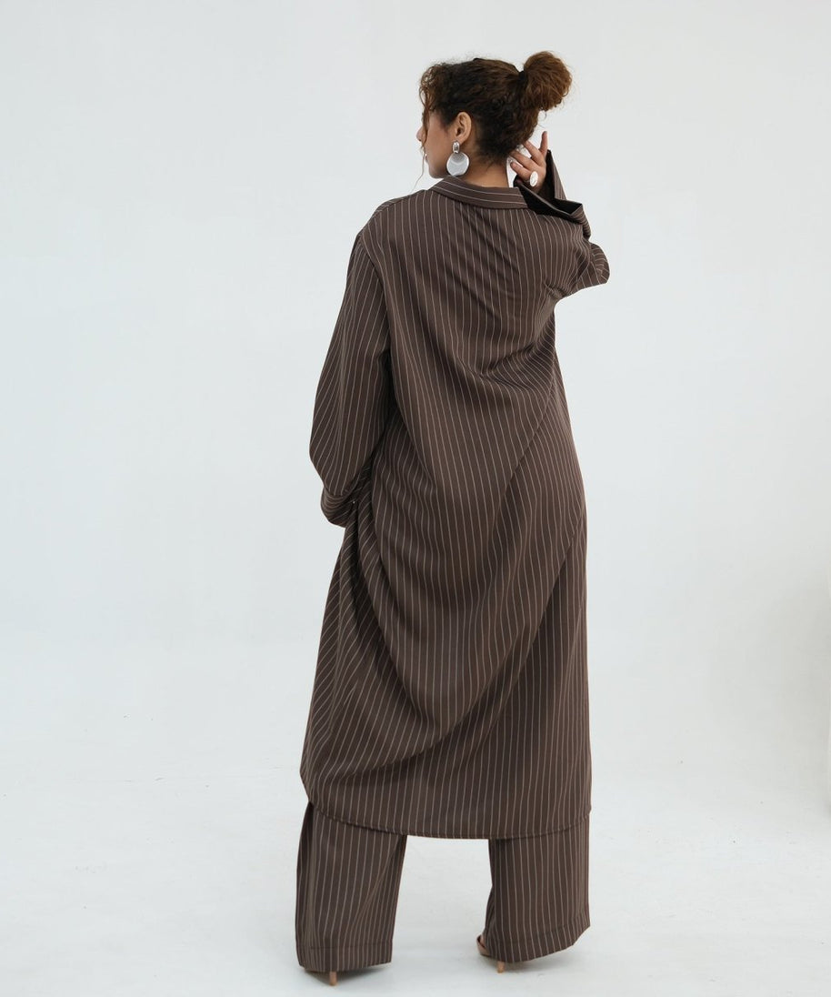 Pinstripe Oversized Shirt & Wide-Leg Trouser Set(MS452)