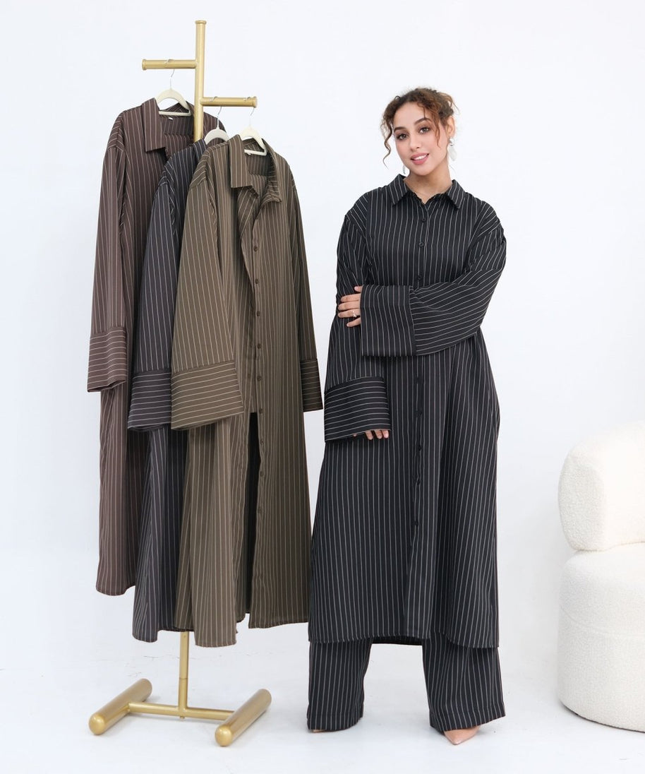 Pinstripe Oversized Shirt & Wide-Leg Trouser Set(MS452)