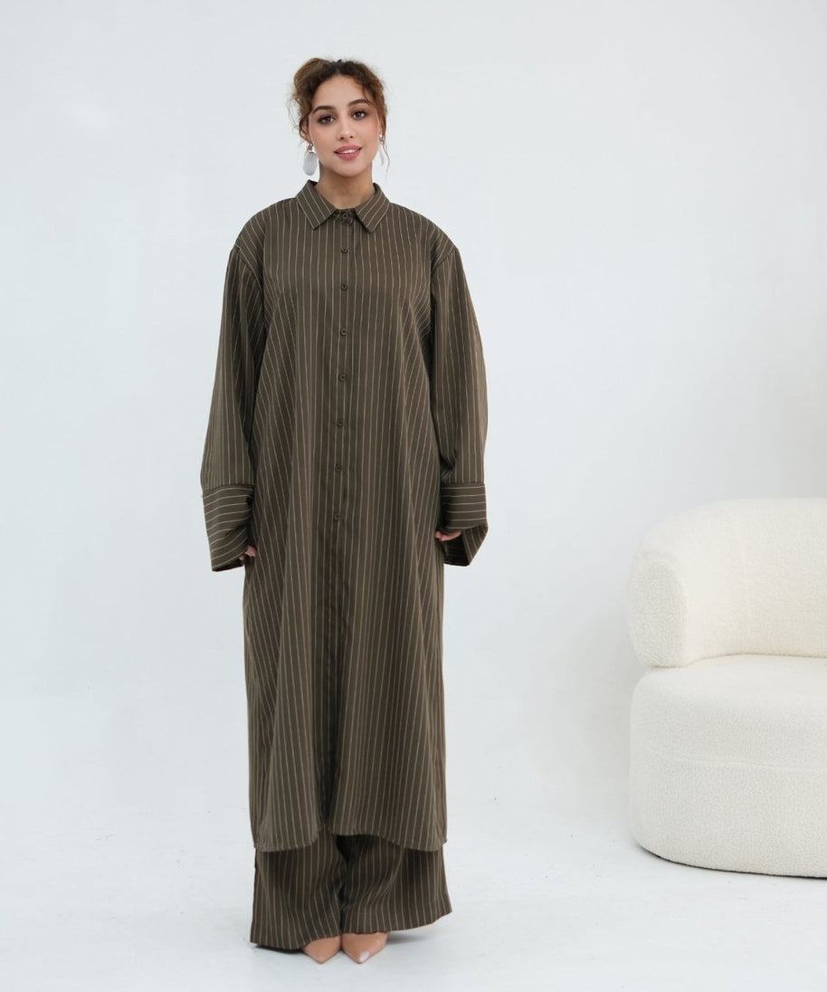 Pinstripe Oversized Shirt & Wide-Leg Trouser Set(MS452)