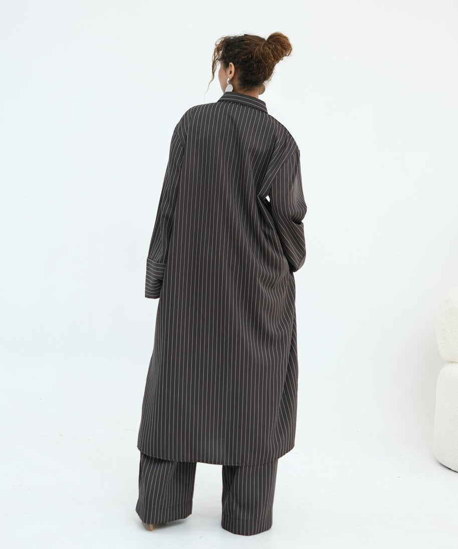 Pinstripe Oversized Shirt & Wide-Leg Trouser Set(MS452)