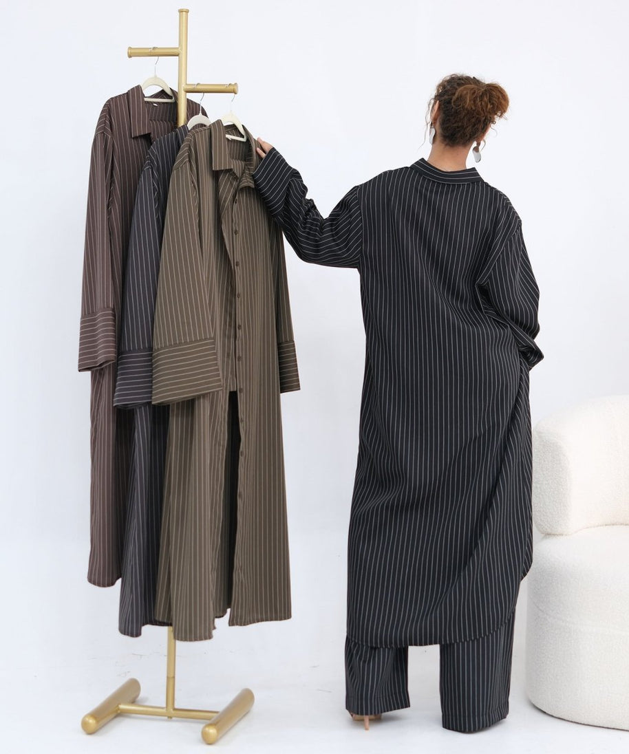 Pinstripe Oversized Shirt & Wide-Leg Trouser Set(MS452)